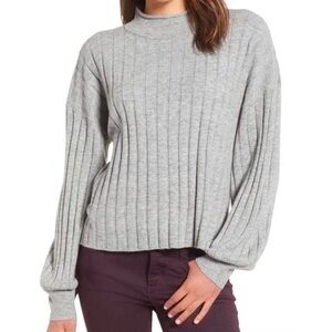 [Leith] Easy Rib Mockneck Wool Pullover Sweater in Light‎ Gray Nordstrom